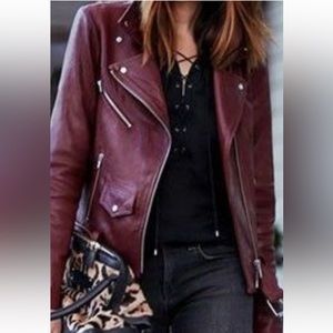 Faux Leather Burgundy Biker Jacket